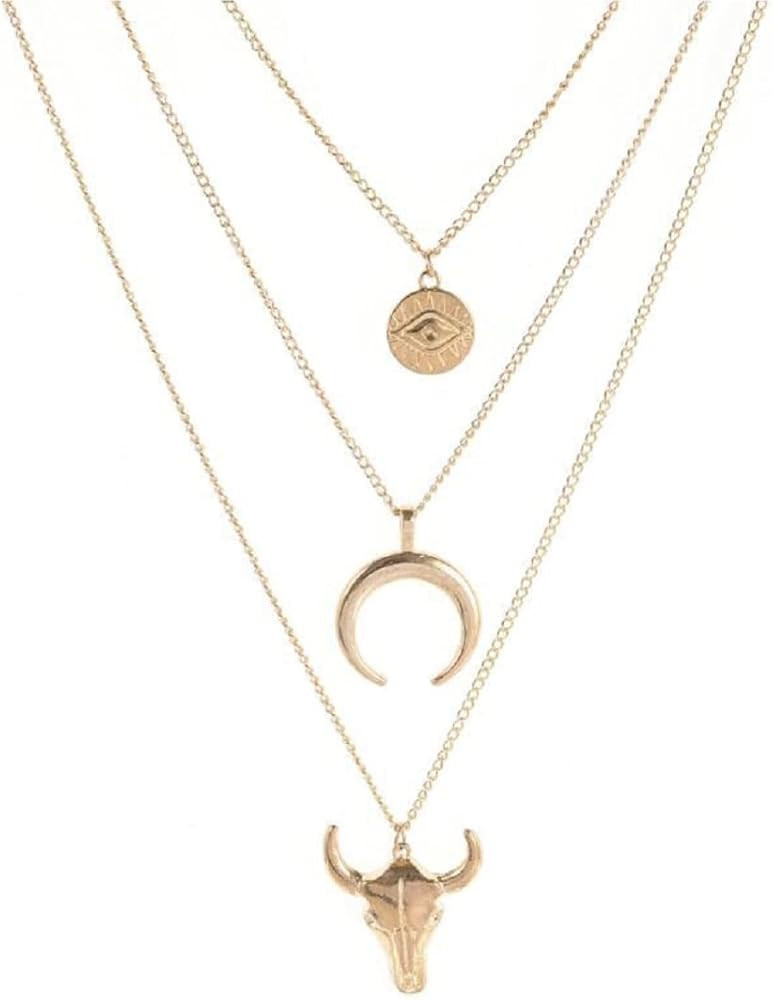 DATOA Vintage Western Layered Necklaces Cow Pendant Evil Eye Bull Head Crescent Moon Layered Neck... | Amazon (US)