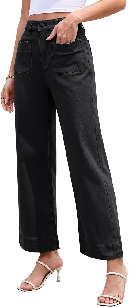 Eddoyee Wide Leg Pants for Women Cropped High Wasited Stretchy Trendy | Amazon (US)