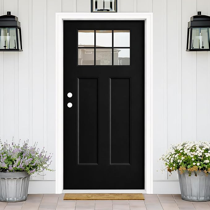 Fiberglass Front Doors for House Exterior, 36 x 80 Black Entry Door Right Hand Inswing with Brick... | Amazon (US)