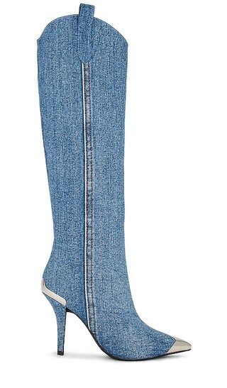 By-Golly Heeled Boot in Blue Acid Wash Denim Silver | Revolve Clothing (Global)
