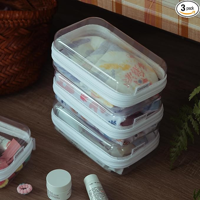 Zippered Pouch Hard, Clear Zippered Hard Pouch, Stackable Storage Bins, Portable Clear Bin Zipper... | Amazon (US)