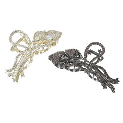 Unique Bargains Women's Flower Metal Hair Claw Clip Gold Tone Black 2 Pcs | Target