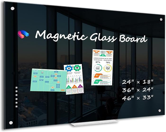 WALGLASS Black Dry Erase Board 24"x18" Magnetic Glass Board, Framless Black Glass Whiteboard for ... | Amazon (US)
