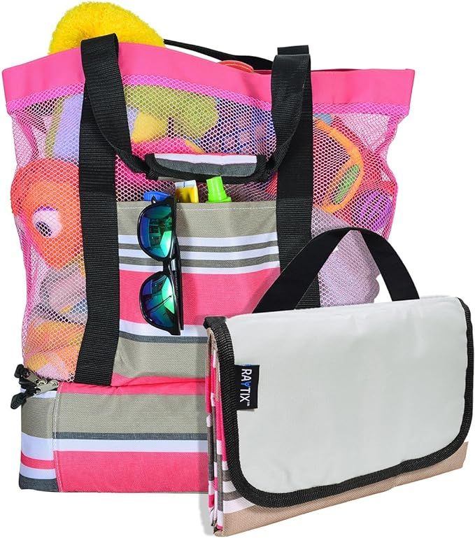 Beach Bag with Lightweight Fold Up 5’x6’Beach Mat & built-in cooler | Amazon (US)