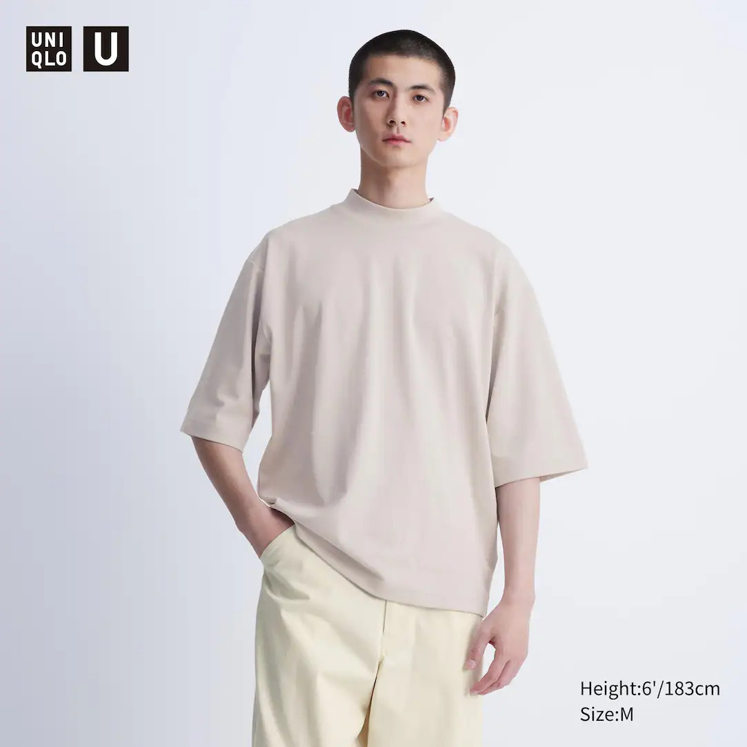 AIRISM COTTON OVERSIZED MOCK NECK HALF SLEEVED T-SHIRT | UNIQLO (UK)