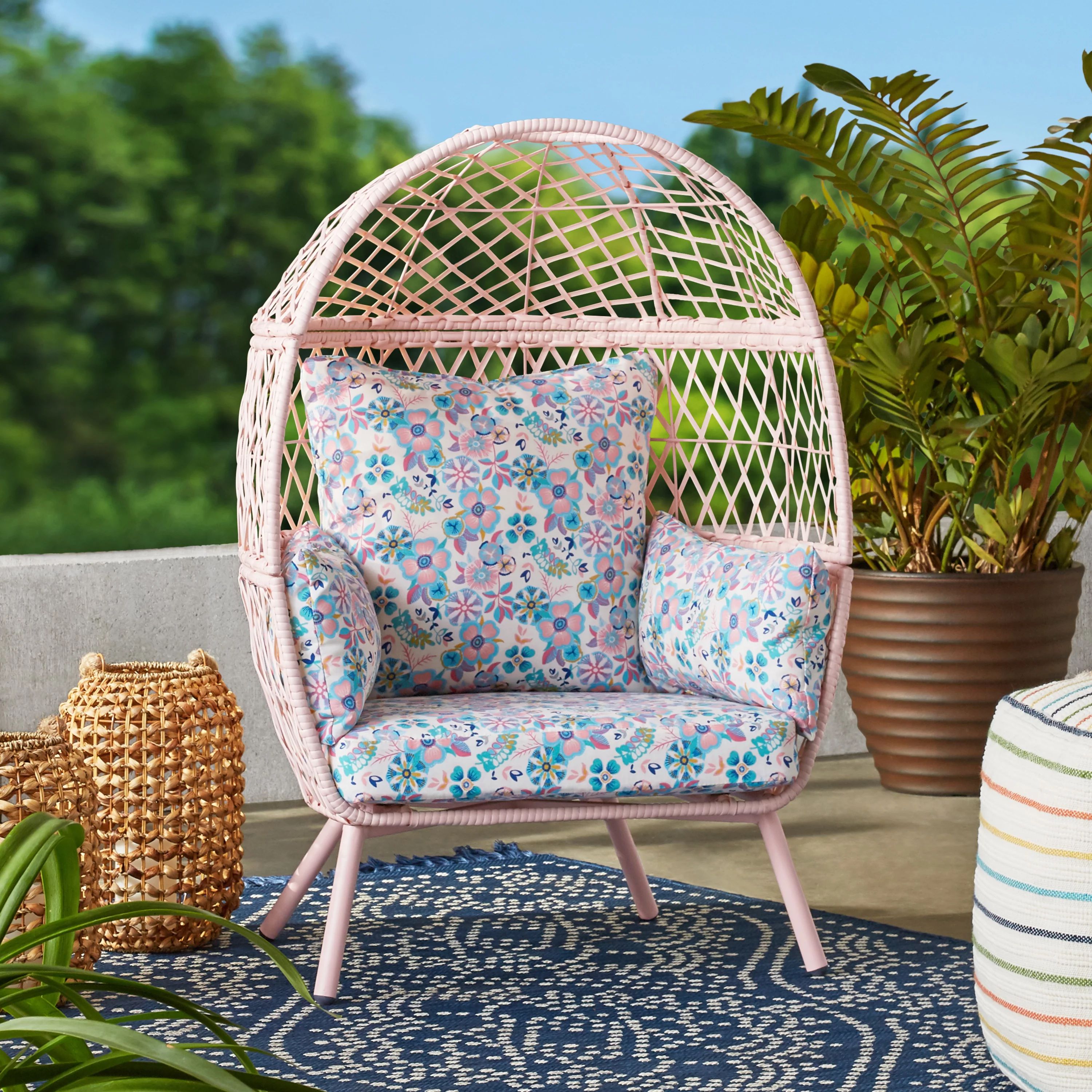 Better Homes & Gardens Ventura Outdoor Kid's Stationary Egg Chair, Pink | Walmart (US)