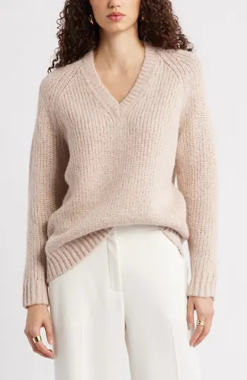 Nordstrom Sparkle V-Neck Sweater in Pink Rosewater Metallic at Nordstrom Rack, Size Large | Nordstrom Rack