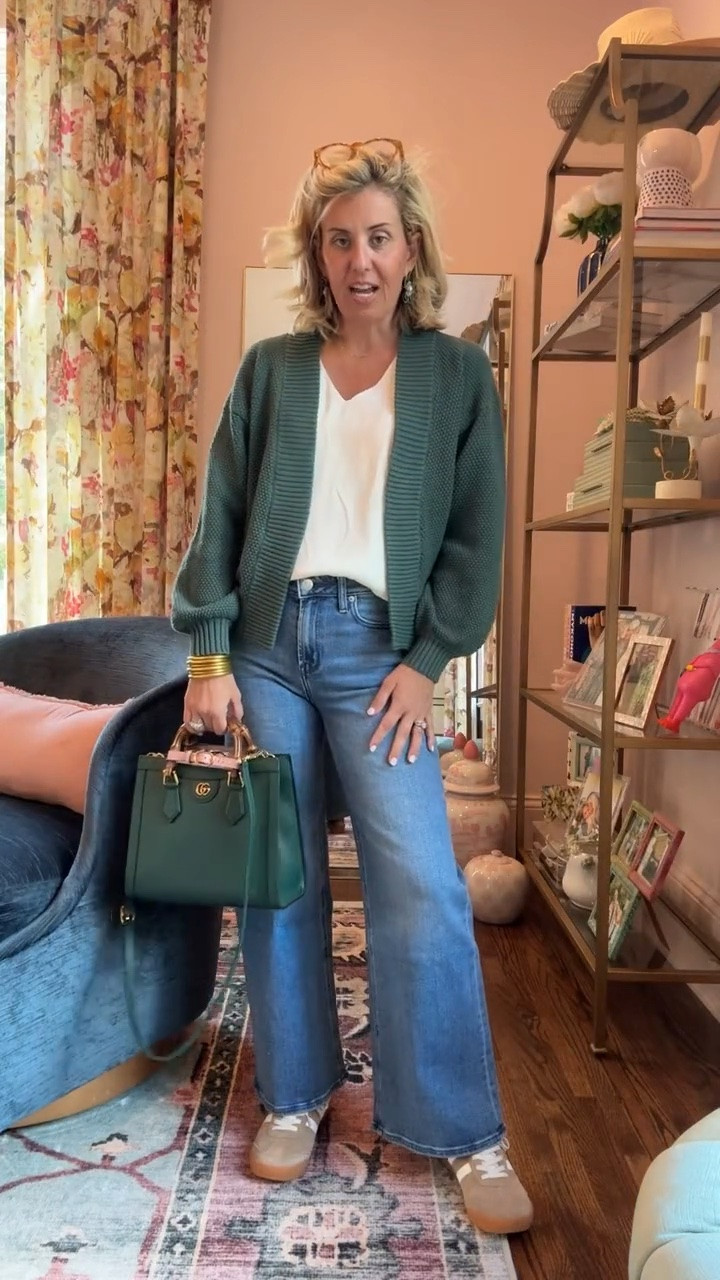Have yall tried the Bella jeans from Quince….you should!! 
Cardigan - xs
Tank - small
Jeans - 26 short (Seaside blue wash)
Sneakers - 8 tts

#LTKdayinmylife #LTKSeasonal #LTKOver40