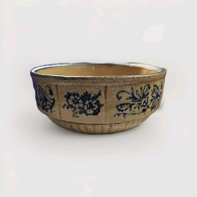 Antique Stoneware Bowl Blue Floral Crackle Glaze Primitive Style Studio Crock | eBay | eBay US