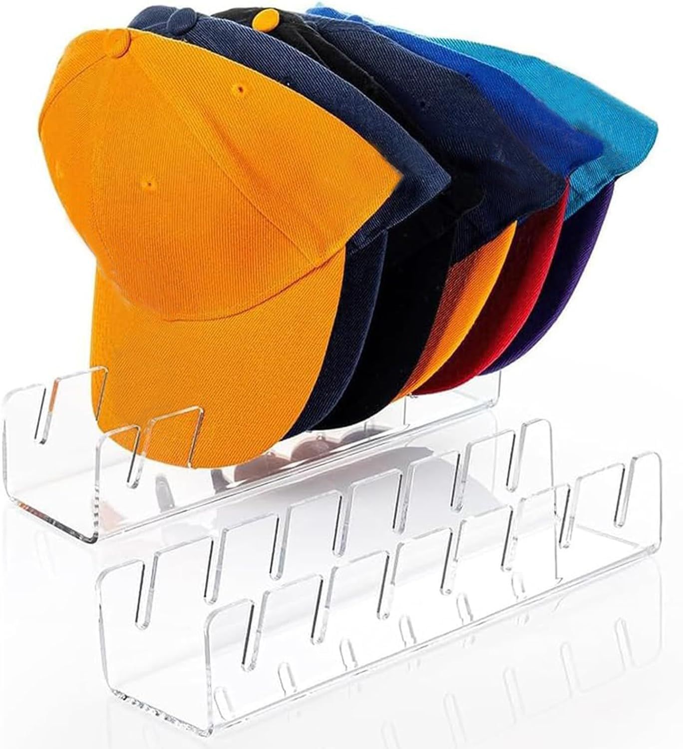 2024Hat Stand for Baseball Caps, 2 Pcs No Install Acrylic Hat Organizer for 14 Baseball Caps, Hat... | Amazon (US)