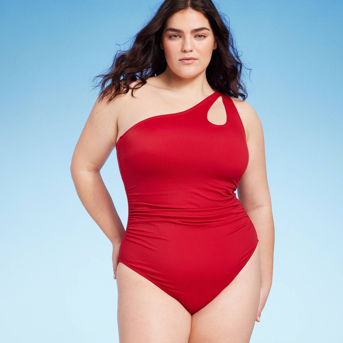 Women's One Shoulder Asymmetrical Cut Out One Piece Swimsuit - Shade & Shore™ Berry Red | Target