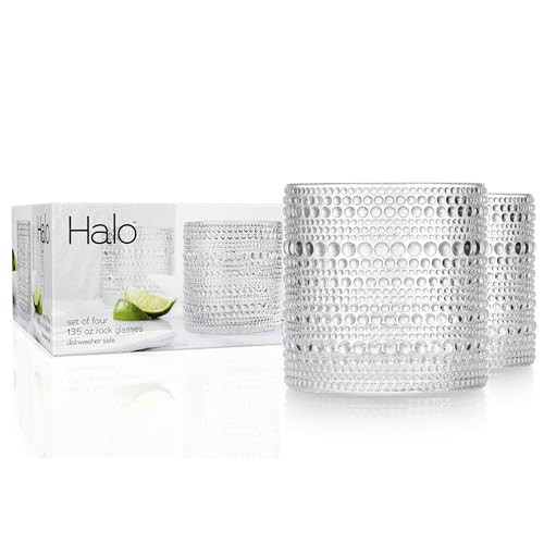 Glaver's Hobnail Drinking Glasses, Clear Vintage Glassware Set, Beaded Drinking Glasses, Set Of 4 13 oz Cocktail Glass Set, Bubble Glasses,Old Fashioned Glasses For Everyday Use | Amazon (US)