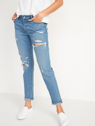 Mid-Rise Boyfriend Straight Ripped Jeans for Women | Old Navy (US)