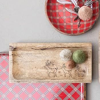 One Holiday Way 11.75-Inch Rustic Wood Christmas Serving Tray w/Laser Cut Reindeer Design - Xmas Dee | Amazon (US)