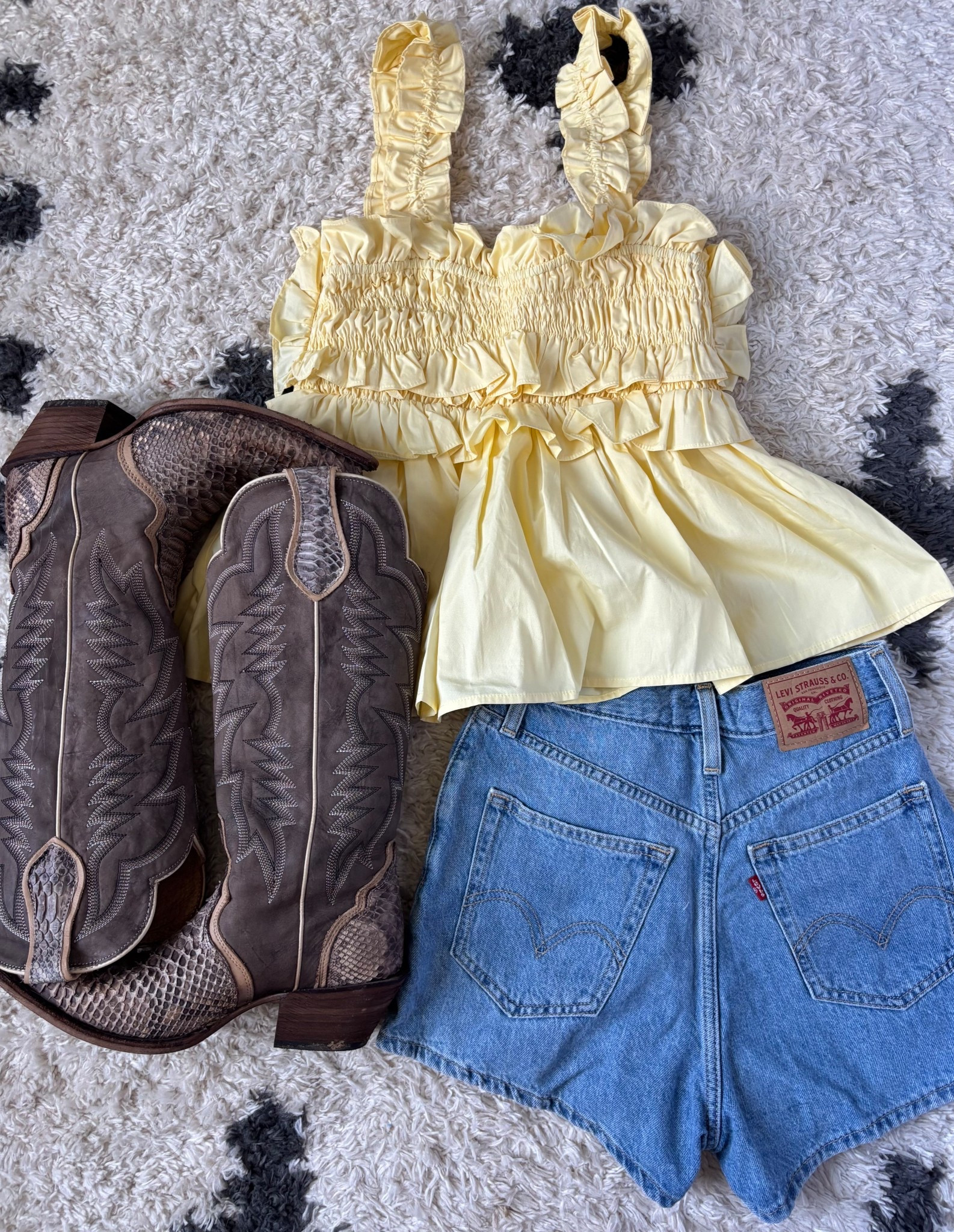 Love this color yellow! Linked the top in blue and yellow. Levi’s mom shorts. Idyllwind python boots. Love the yellow stitching matches the yellow top!

#LTKWatchNow #LTKFestival #LTKStyleTip