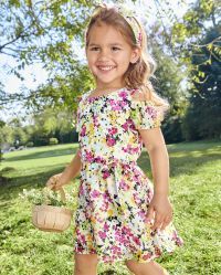 Baby And Toddler Girls Short Sleeve Floral Print Woven Cold Shoulder Dress | The Children's Place... | The Children's Place