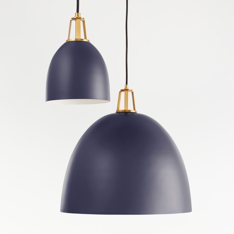 Maddox Navy Dome Pendant Large with Brass Socket | Crate and Barrel | Crate & Barrel