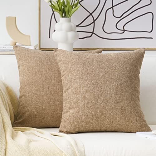 Linen Throw Pillow Covers Square Solid Farmhouse Burlap 2 Pieces, 18x18inch | Amazon (US)