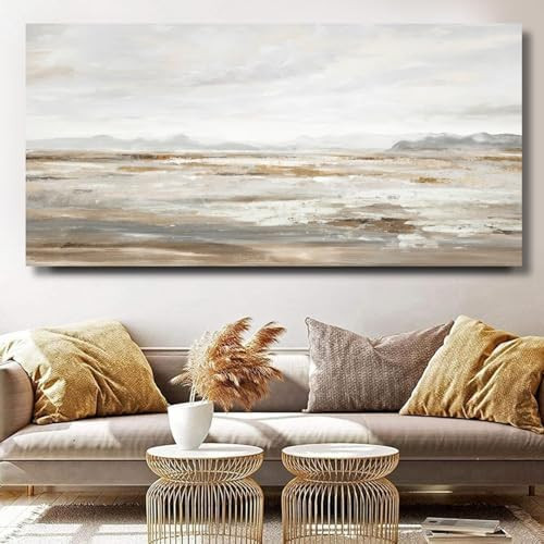 TRAIN2 ART Abstract Wall Art Canvas Wall Art for Living Room Brown and Grey Ocean Wall Decor Larg... | Amazon (US)