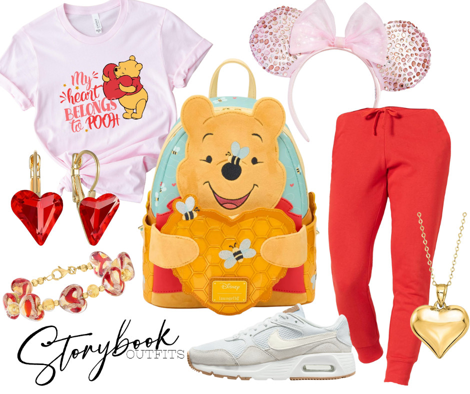 Pink Pooh tee, sparkly ears, heart-red joggers, honey-pot Loungefly, and the cutest Valentine jewelry — this is the perfect cozy + cute Storybook Outfit for February trips, character breakfasts, or anyone whose heart belongs to Pooh Bear. 

 

#LTKTravel