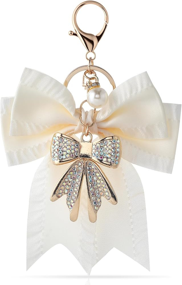YAIYUQILIU Bow Keychain for Women, Rhinestone Pearl Bow Purse Charm - Cute Crystal Bag Charms for... | Amazon (US)