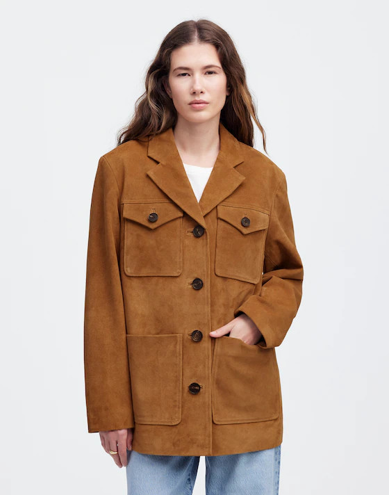 Long Chore Blazer in Suede | Madewell