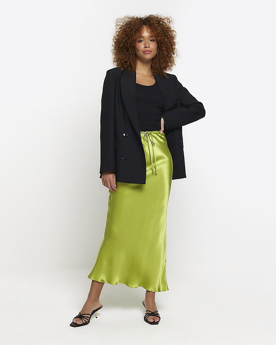 Green tie waist midi skirt | River Island (UK & IE)