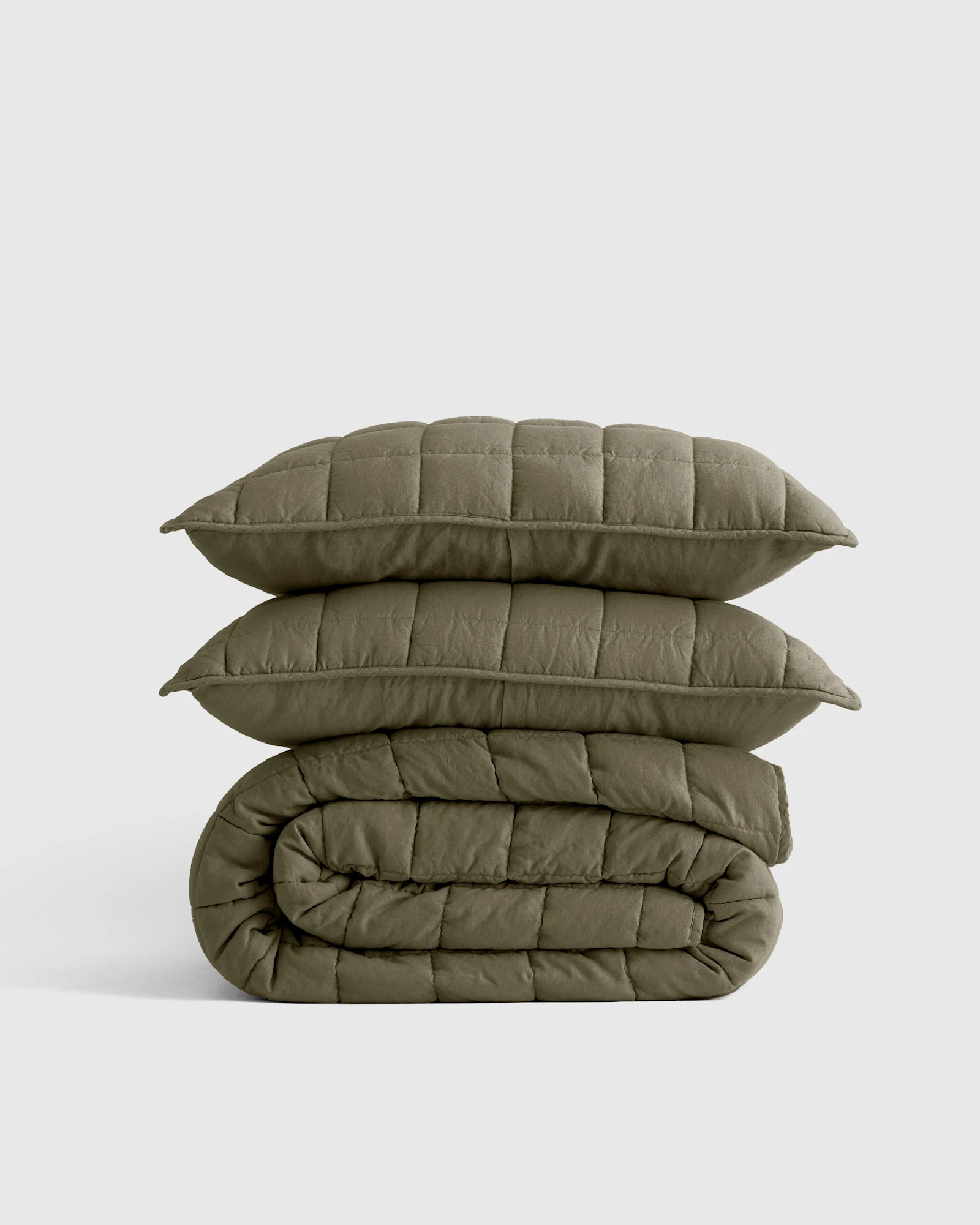 European Linen Box Quilt Set in Dusty Olive | Quince