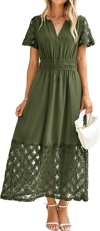 Simplee Womens 2025 Summer Boho Maxi Dress V Neck Empire Waist Long Flowy Dresses with Pockets | Amazon (US)