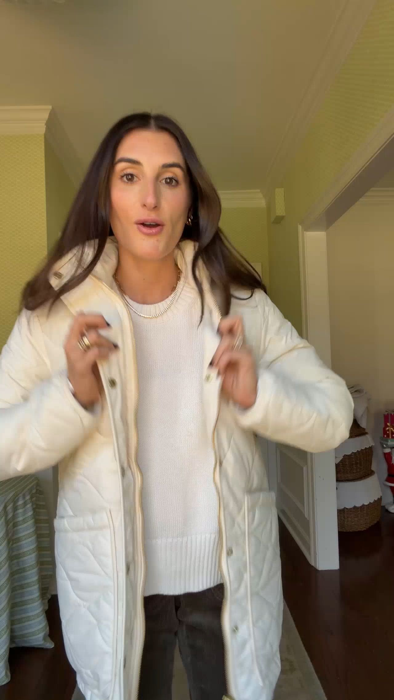 wearing head-to-toe @onequince! the quilted jacket was my most worn pieces last season and this sweater is one of those closet staples you’ll reach for again and again. the corduroy cropped wide-leg pants are effortlessly cute whether you’re dressing them up or keeping it casual! #quincepartner 

 