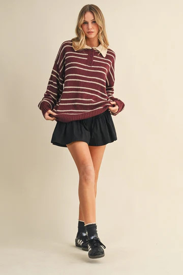 THE COZY COLLAR STRIPED SWEATER | Harper's Den