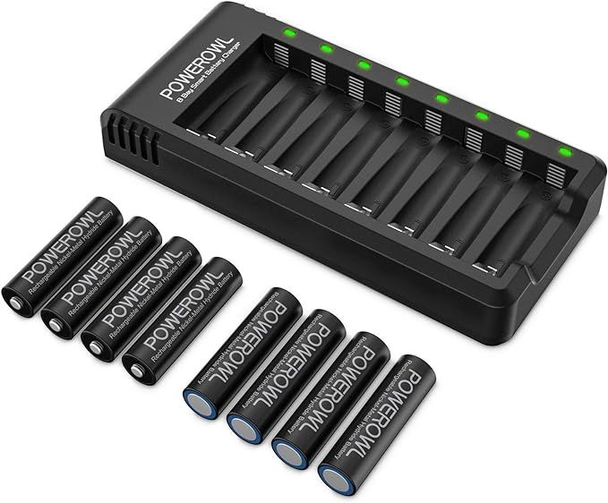 Rechargeable AA Batteries with Charger, POWEROWL 8 Pack of 2800mAh High Capacity Low Self Dischar... | Amazon (US)