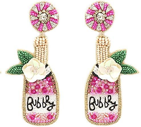 Emulily Beaded Champagne with Flower Post Earrings Handmade Champagne Earrings | Amazon (US)