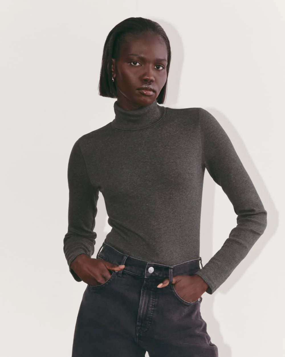 Everlane Luxe Rib Turtleneck | Heathered Soot | XXL | Cotton/Elastane | Everlane