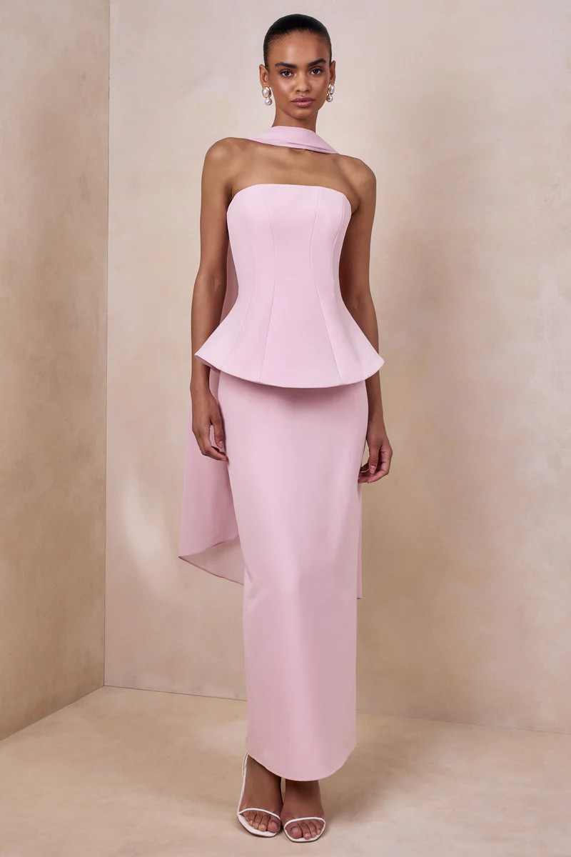 Farron | Light Pink Bandeau Corset Maxi Dress | Club L London