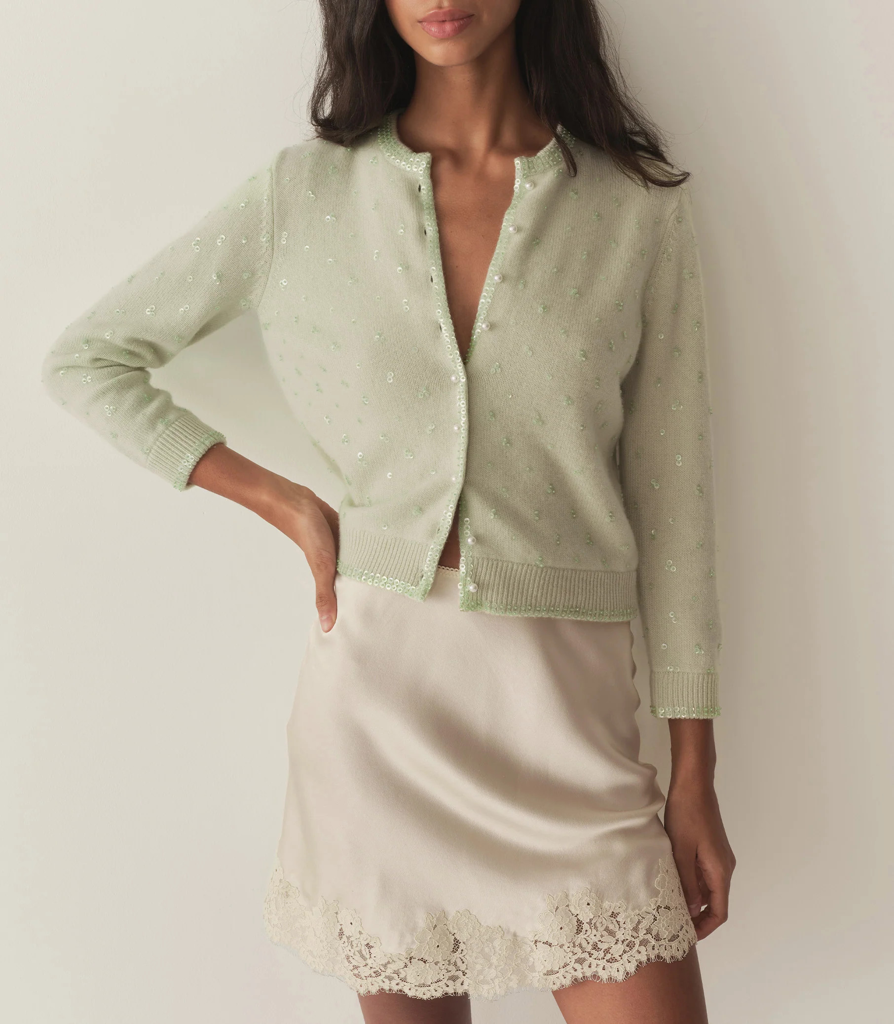 Paillette Cardigan - Mint Tea | DÔEN | DOEN