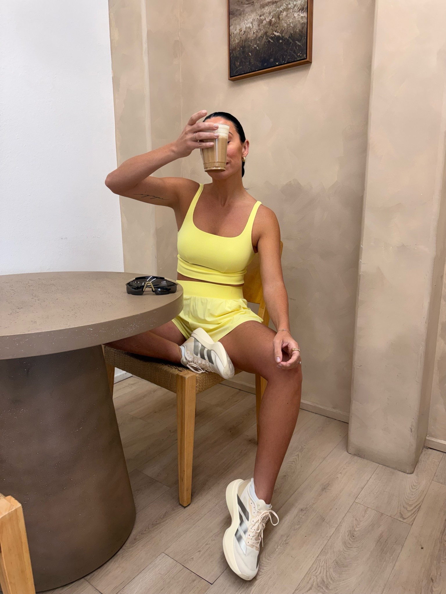 Coffee run post run! Wearing @Alo Yoga size medium sports bra and size small running shorts. 
Running 
Active 
Yellow set 


#LTKfitnessgoals #LTKdayinmylife #LTKActive