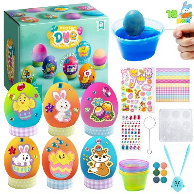 Joyfy 18 Pcs Easter Egg DIY Dye Decorating Kit with Stands and Stickers for Easter Party Favors, Kids Activity Party, Egg Hunt Creativity Activity | Target