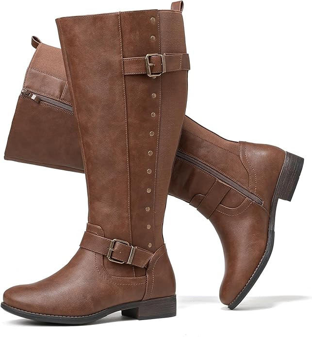 Luoika Women's Extra Wide Calf Knee High Boots, Wide Width Round-Toe Blocked Heel Winter Tall Boo... | Amazon (US)