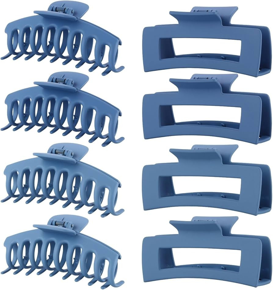 Blue Hair Clips for Women - 8 Pack 4.3 Inch Large Hair Claw Clips for Women Thin Thick Curly Hair... | Amazon (US)