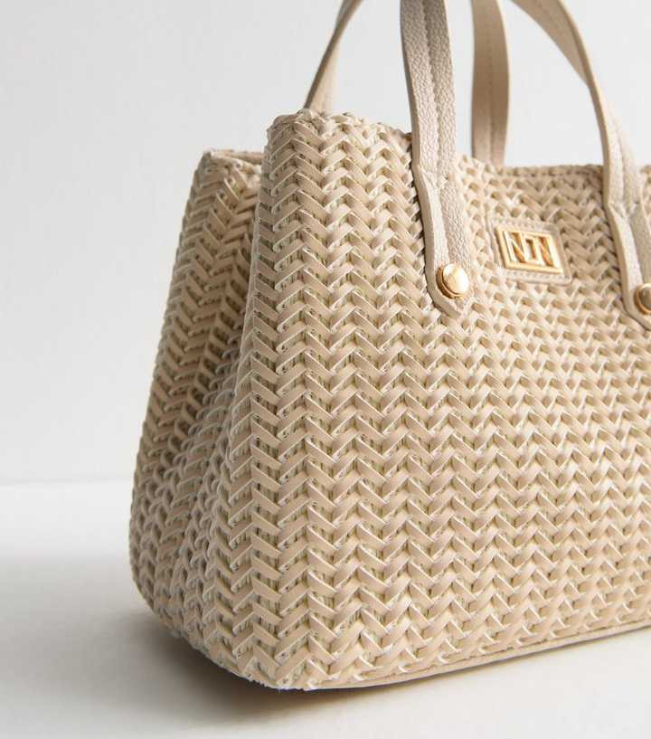 Cream Faux Leather Woven Mini Tote Bag | New Look | New Look (UK)