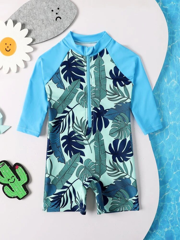 Baby Boy Tropical Print Zipper Front One Piece Swimsuit | SHEIN