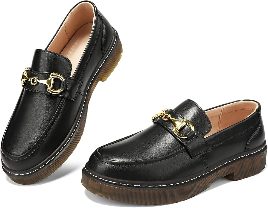 Women's Genuine Leather Penny Loafers with Arch Support Memory Foam Slip-Ons for Casual Walking -... | Amazon (US)