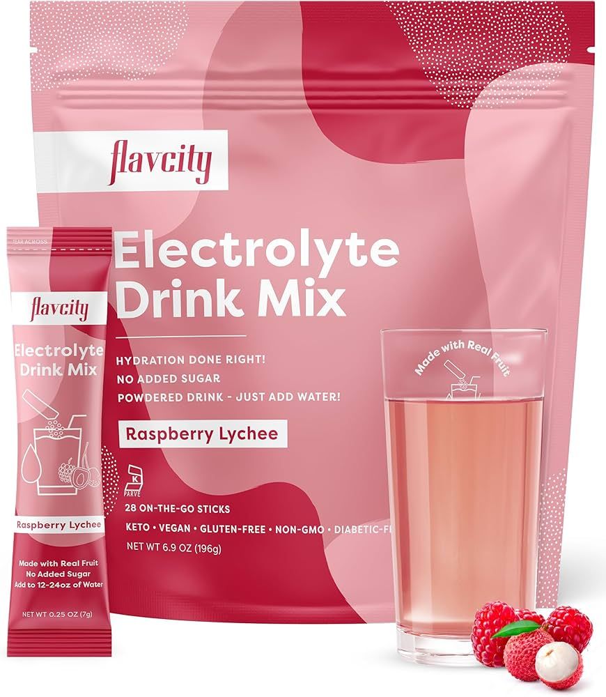 FlavCity Raspberry Lychee Electrolytes Drink Mix, 28 On-The-Go Stick Packs - Healthy Electrolytes... | Amazon (US)