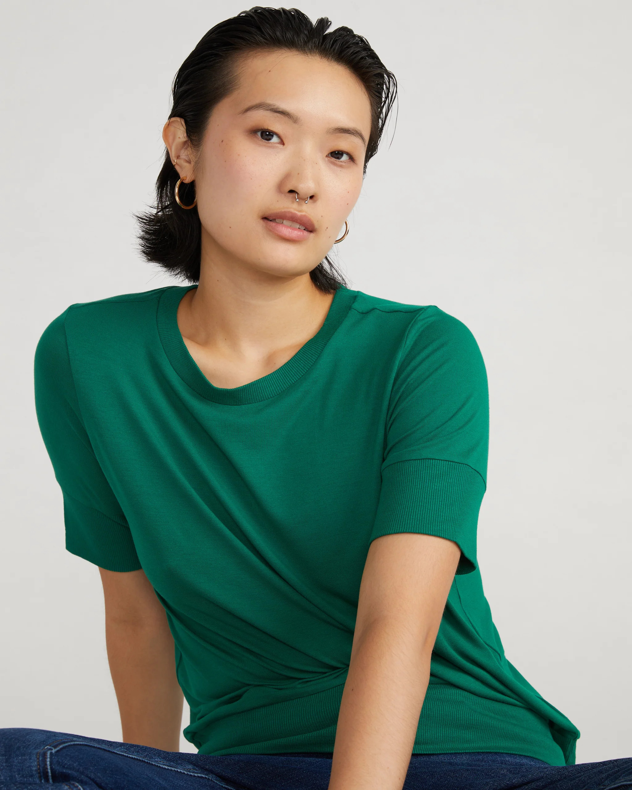 Aimee Liquid Jersey Rib Hem TeeLily Pad$764 interest-free payments of $19 with Affirm | Universal Standard