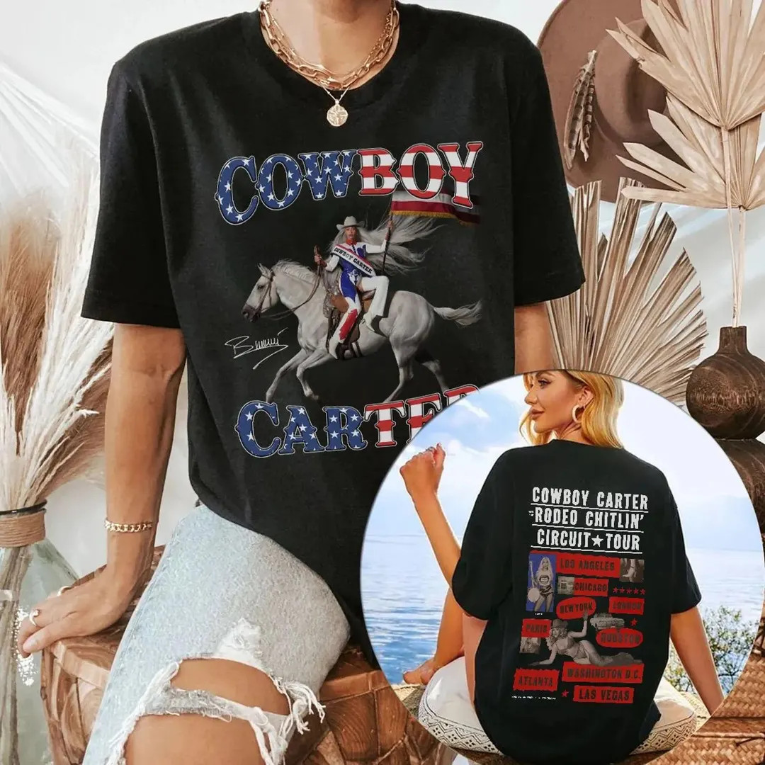 Beyonce Rodeo Cowboy Carter Tour 2025 Merch, Cowboy Carter Beyoncé Two-sided Tee, Retro Graphic ... | Etsy (US)