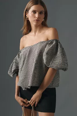 Maeve Puff-Sleeve Off-The-Shoulder Gingham Top | Anthropologie (US)