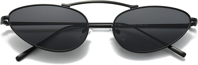 Retro Oval Sunglasses for Women Men Round Cat Eye Sun Glasses 90s Vintage Shades Metal Frame (Bla... | Amazon (US)