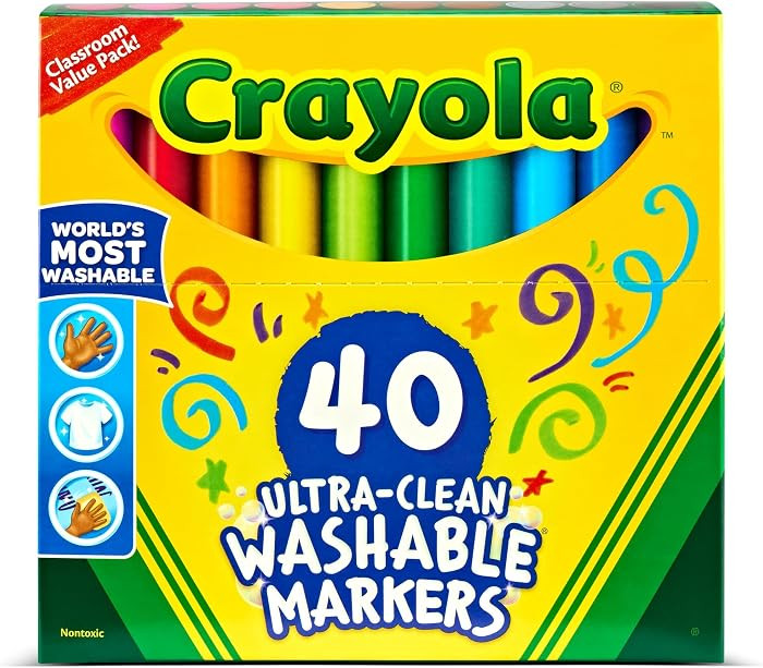 Crayola Ultra Clean Washable Markers (40ct), Teacher School Supplies for Kids, Broad Line Colored... | Amazon (US)