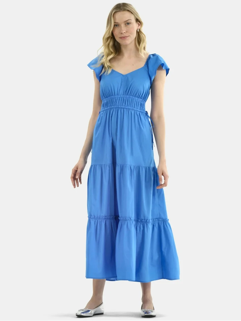 Time and Tru Women's Cotton Print Maxi Dress with Flutter Sleeves, Sizes XS-XXXL | Walmart (US)